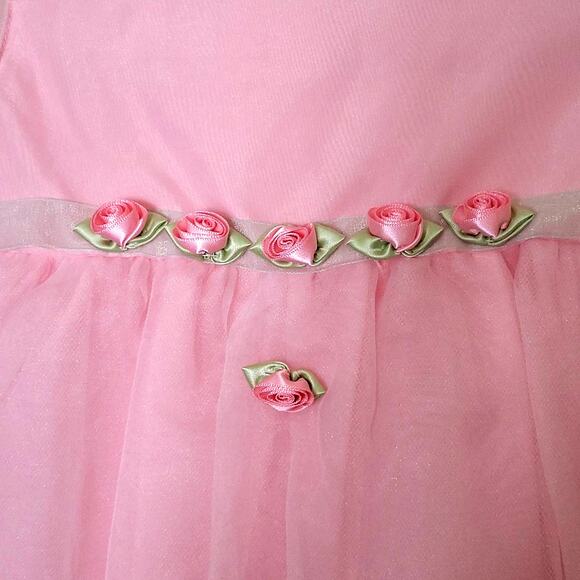 La Princess Sheer Pink Infant Girl Dress w/ Pink Rosettes 24 Months - Picture 2 of 10